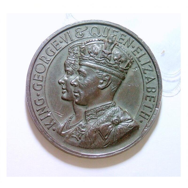 英国1937年 乔治六世和皇后+海神高浮雕精制大铜章 45MM