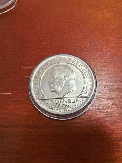 长老汇马年精选第二场拍卖 - 1929D德国魏玛时期莱茵解放兴登堡3马克银币，15克500银，克书63分150美金