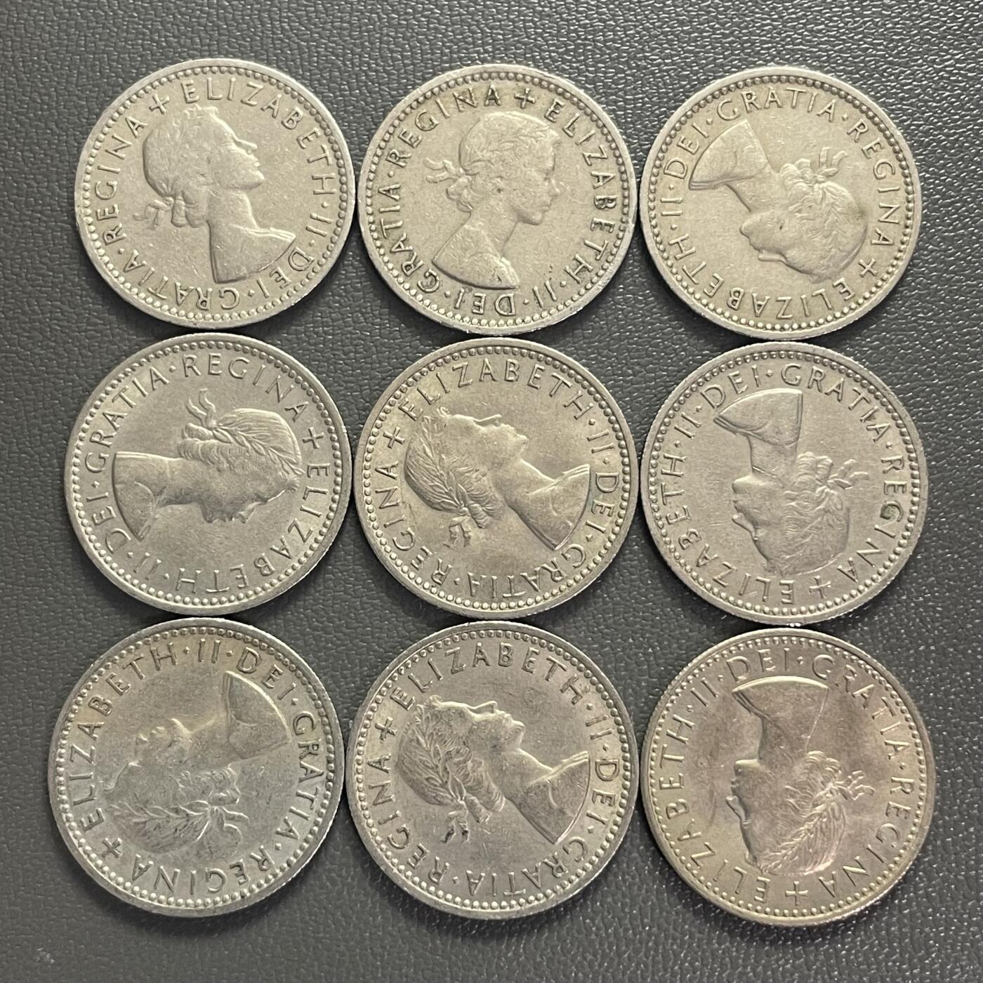 回流0218 新春快乐，马年大吉！ 英国伊丽莎白女王时期6便士花卉版不同年份9枚 幸运六便士