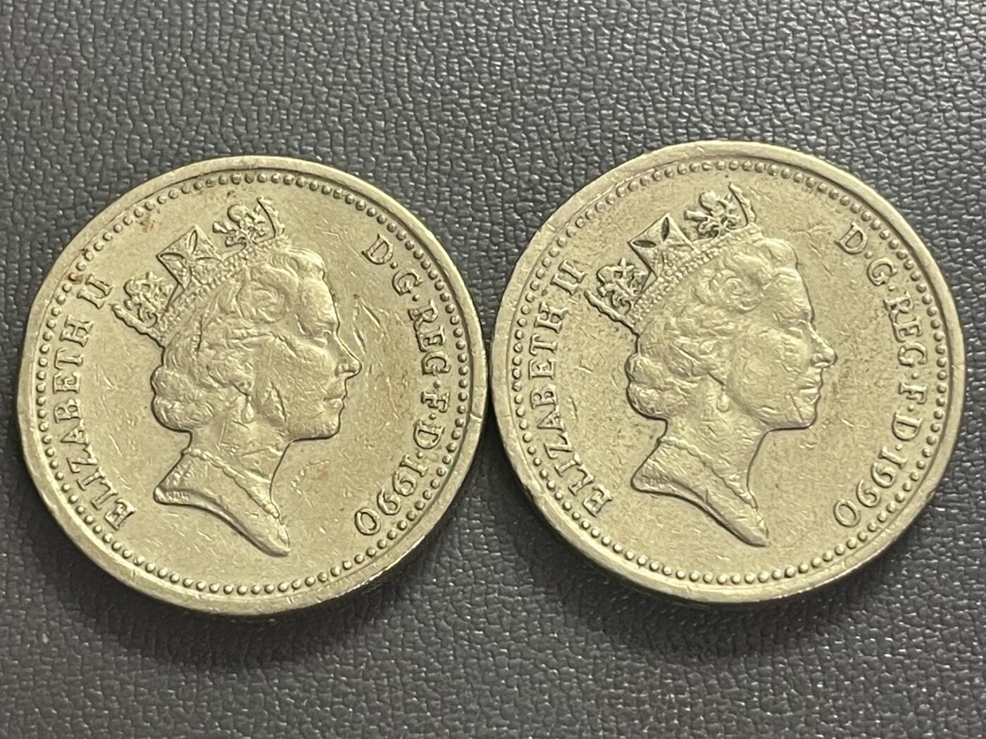 回流0218 新春快乐，马年大吉！ 美品 英国1990年1英镑2枚 威尔士葱韭