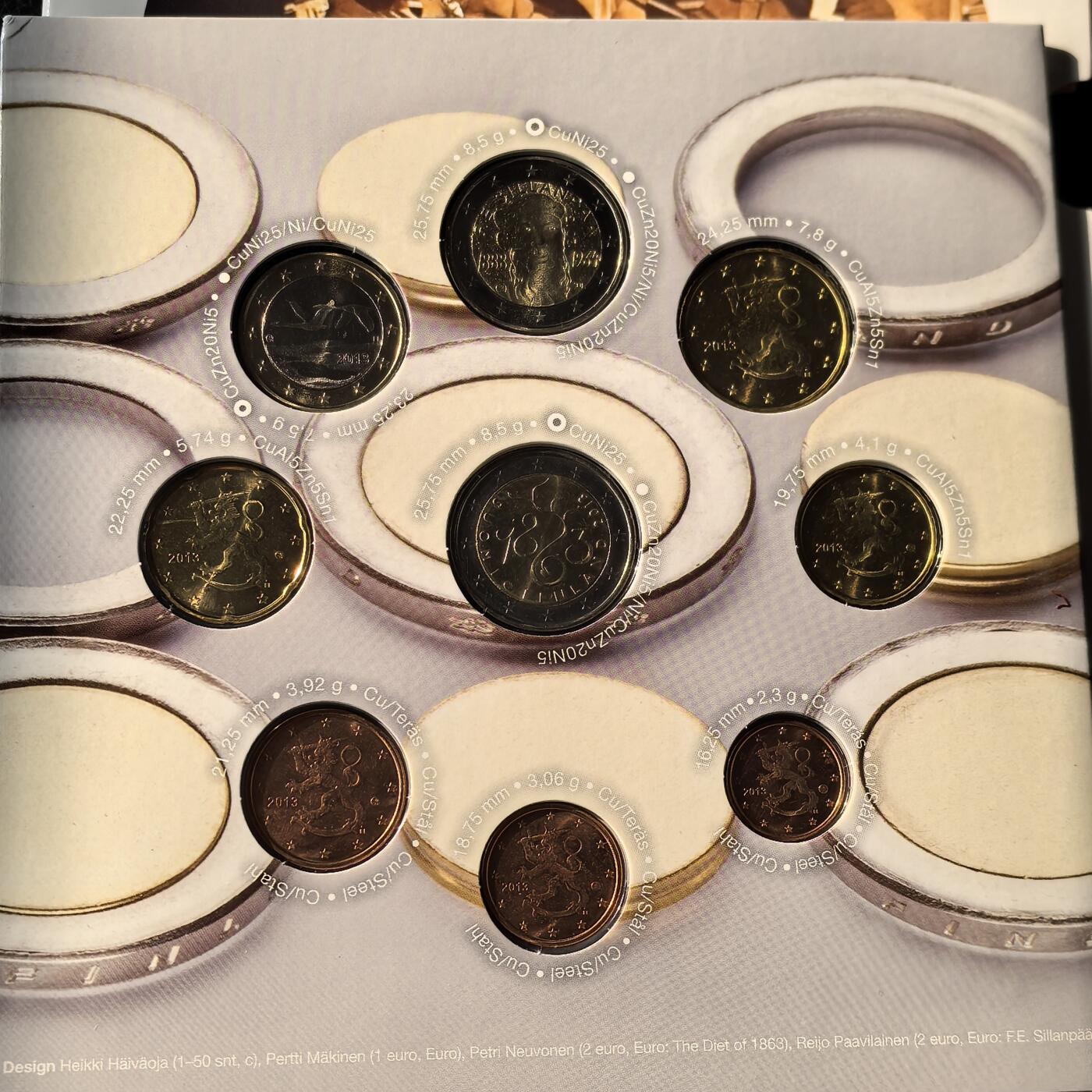 道一币馆币章第一百六十六场 原包装 芬兰2013年欧元套币九枚 含2欧元纪念币2枚
