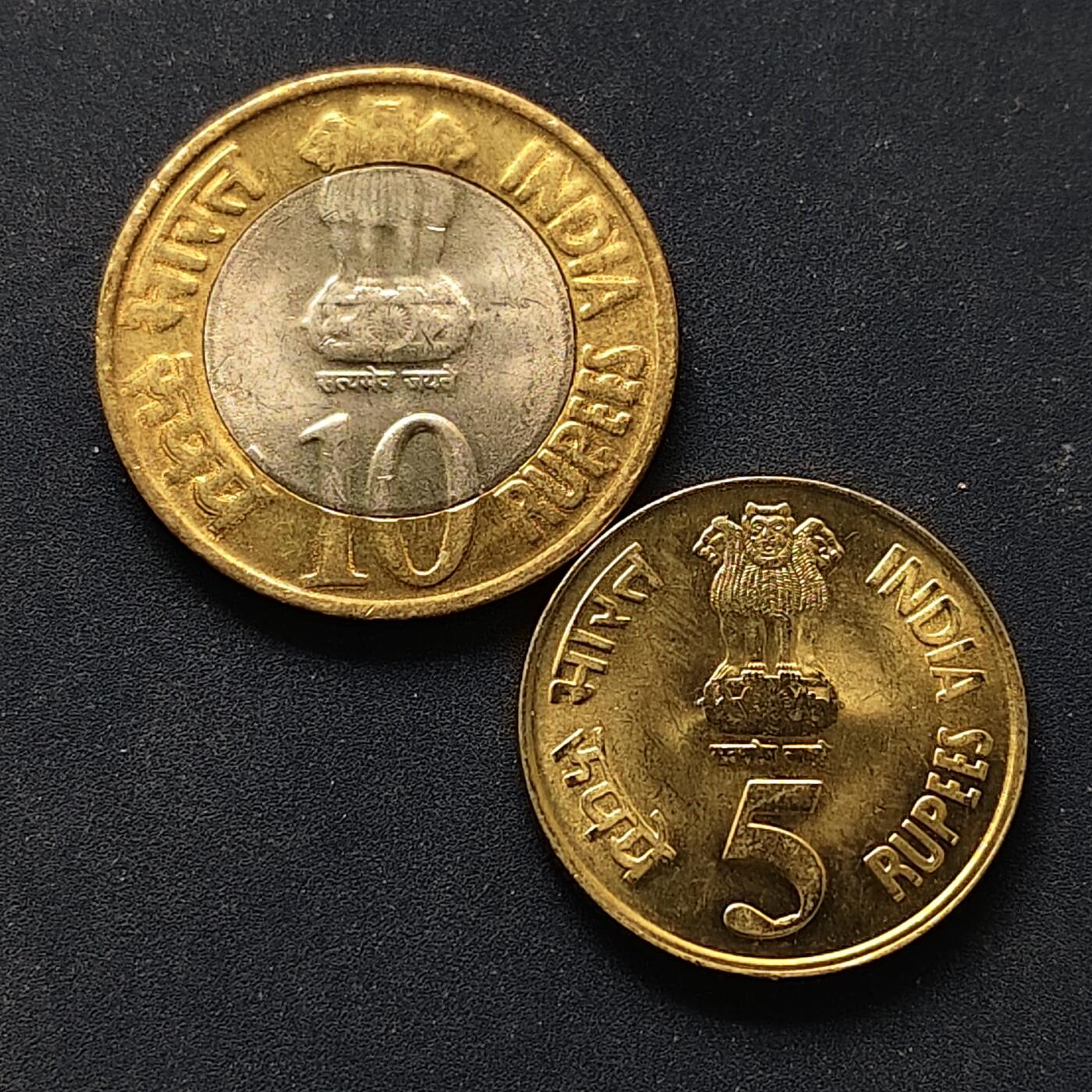 【全场包邮】纯粹捡漏拍504场-更新中 印度2010年5-10卢比印度储备银行成立75周年纪念币2枚一组