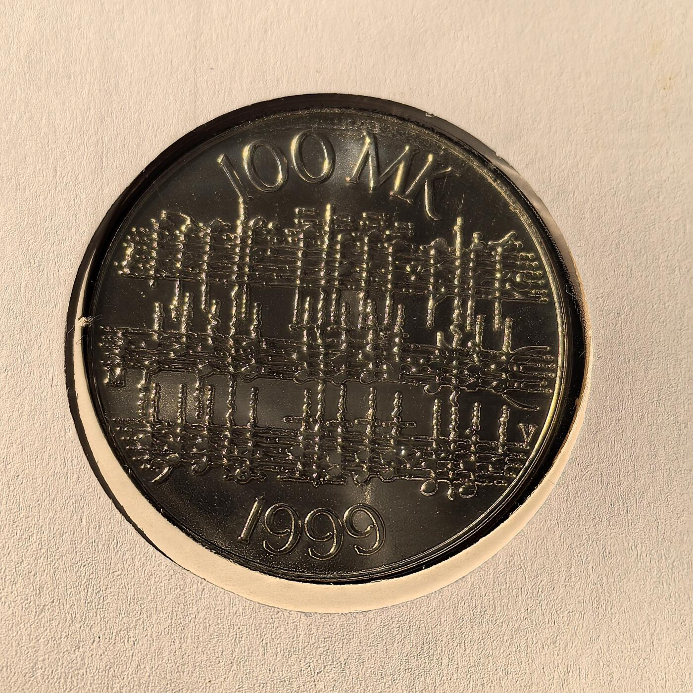 道一币馆币章第一百六十六场 邮币封 芬兰1999年音乐家西贝柳斯诞辰125周年100马克精制银币 22g 925s