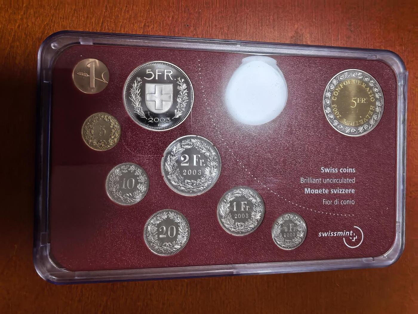 长老汇马年精选第二场拍卖  2003瑞士精制币8枚套，盒证全，含10法郎精制双色币1枚