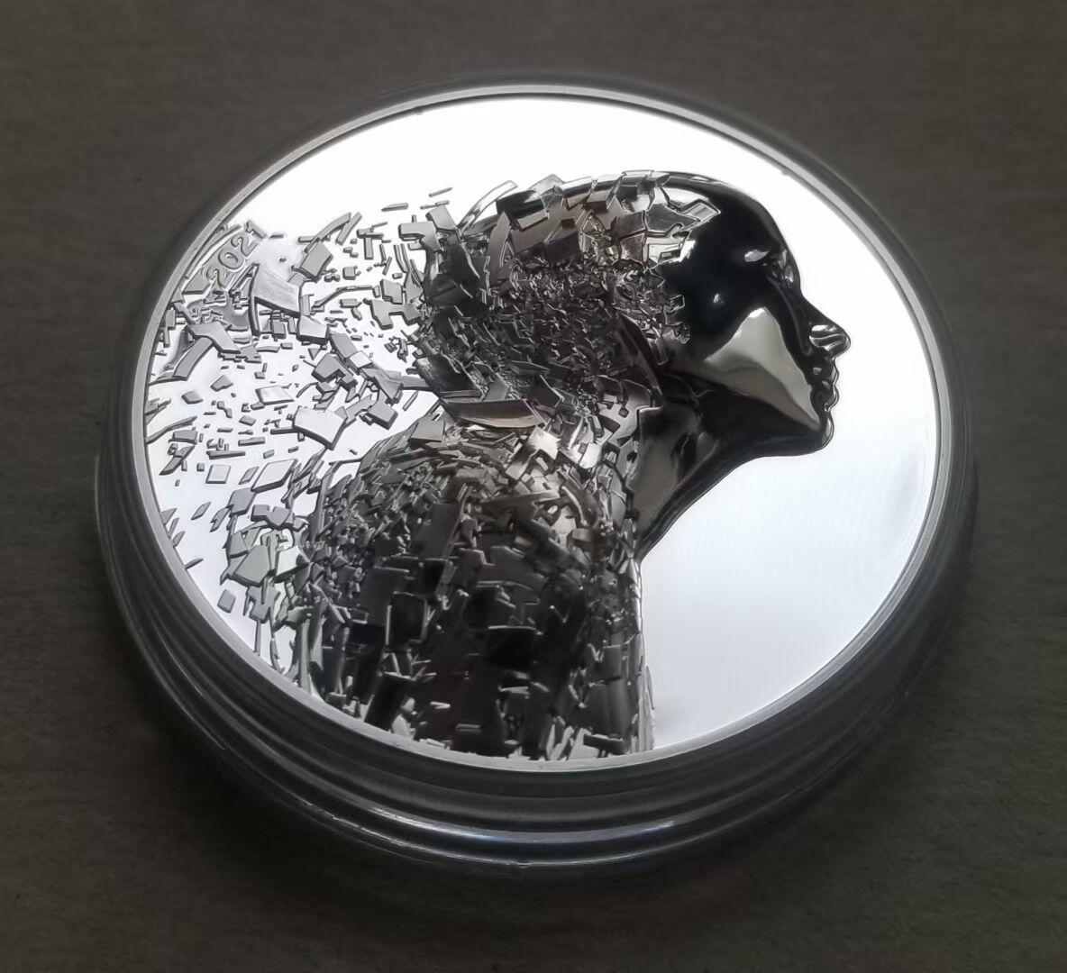 【币将精彩】世界钱币拍卖（2026-3-4） 库克2021年银爆系列女神雕像大银币，999银3盎司，直径50毫米发行999枚，带证书包装。Smartminting超高浮雕专利工艺，首次采用双面精制镜面效果，包括浮雕部分，系列第一枚。