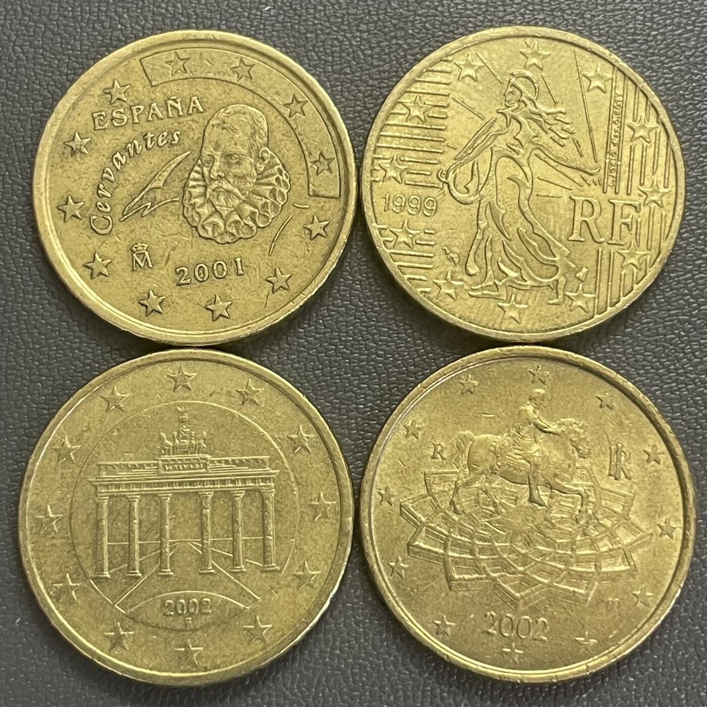 回流0218 新春快乐，马年大吉！ 欧元50分4枚 西班牙、法国、德国、意大利