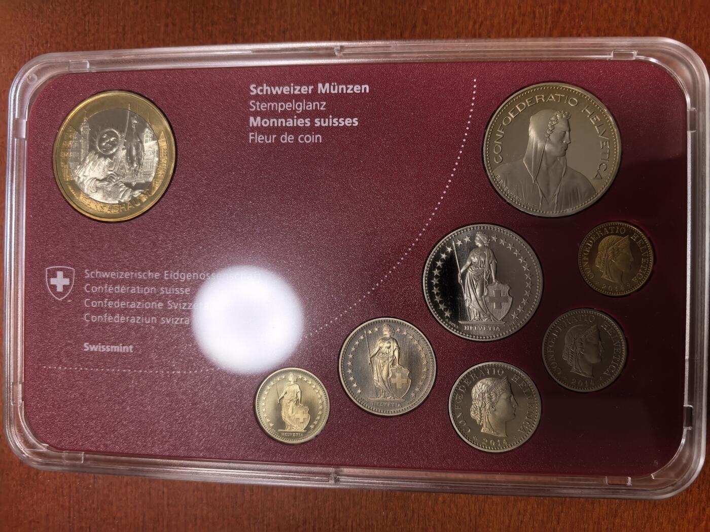 长老汇马年精选第二场拍卖 2014瑞士精制币8枚套，盒证全，含10法郎精制双色币1枚