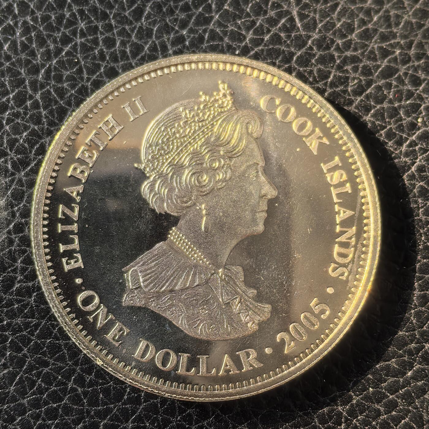 道一币馆币章第一百六十六场 原盒证 库克岛2005年特拉法加战役200周年1元纪念银币 镶嵌黄水晶