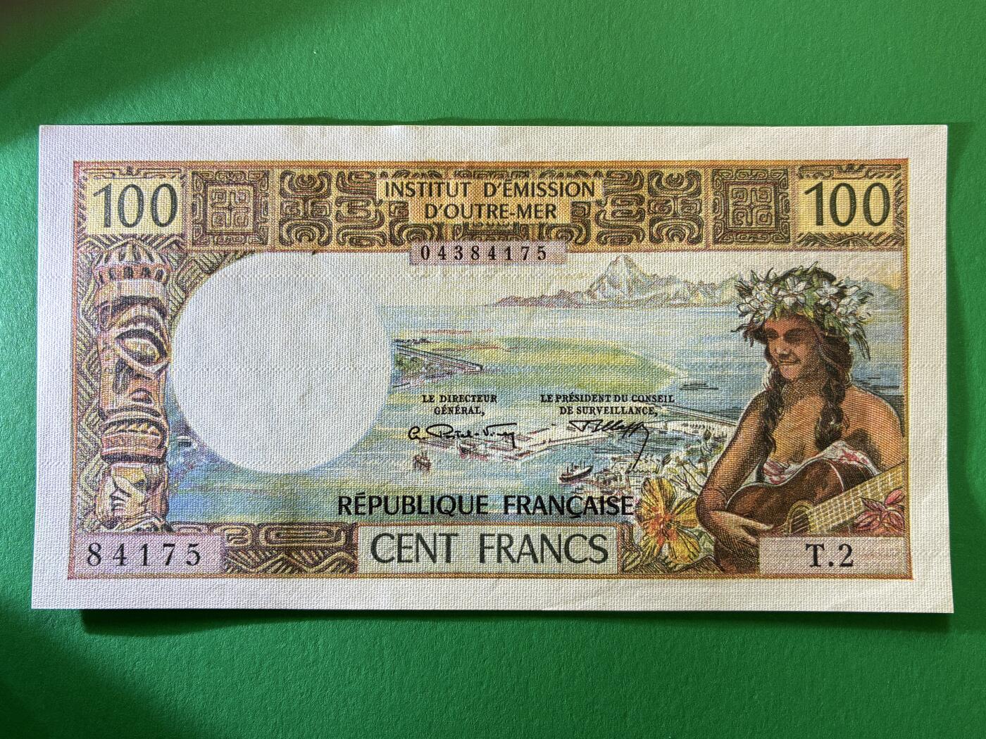 咖啡豆•收藏 2026年Feb_27th世界各国纸币拍卖 塔希提 1971-73年 100法郎 全新UNC 外国纸币