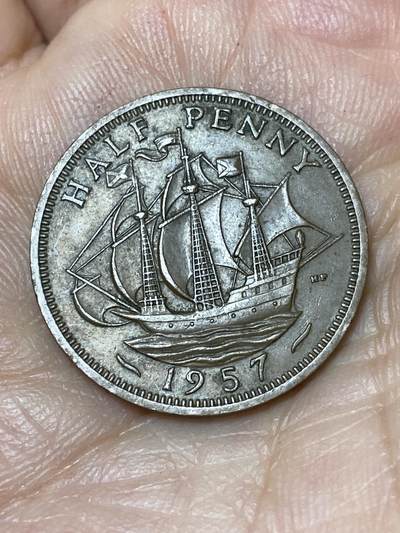 2026年第三十场(总第一百九十九场）英国一线回流散币特拍第二场(免佣金) - 英国🇬🇧1957年半便士(伊丽莎白二世青年桂冠第二版)