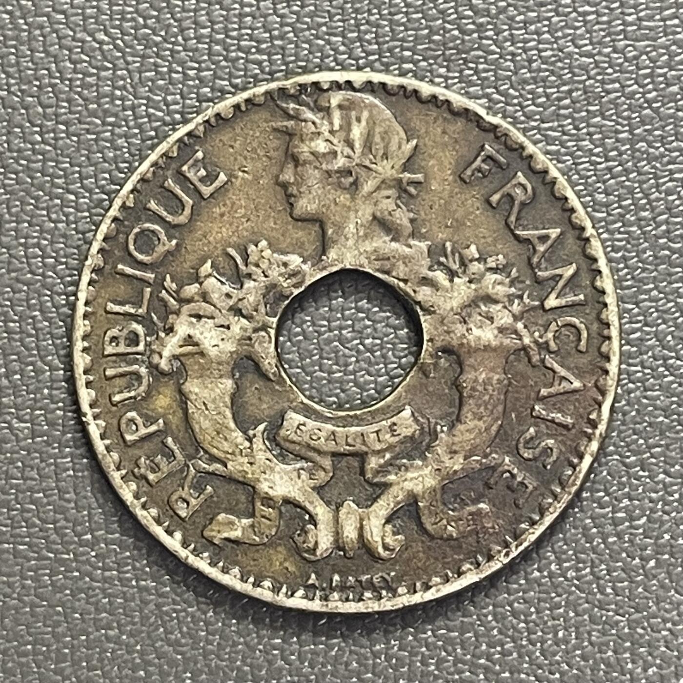 回流0218 新春快乐，马年大吉！ 法属印支1939年5分中孔镍币