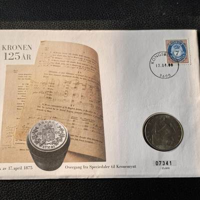 道一币馆币章第一百六十六场 - 邮币封 挪威1975年克朗货币系统百年5克朗纪念币