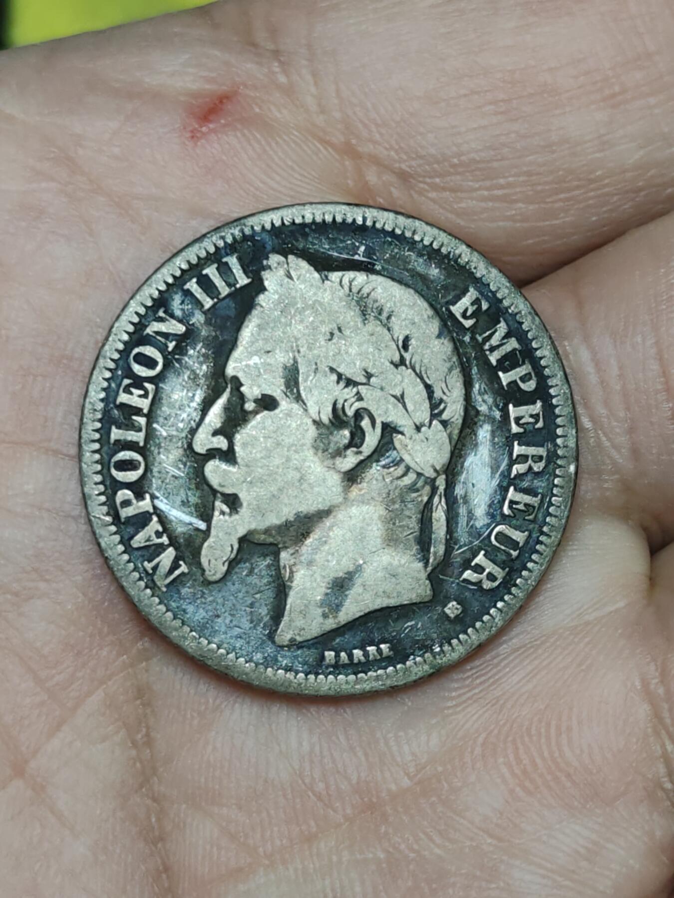 2026年第二十九场(总第一百九十八场）英国一线回流散币新年初九特拍场第一场(免佣金) 少见–法兰西第二帝国1866年2法郎银币(拿破仑三世第二版，BB标斯特拉斯堡造，首发年，835高银)