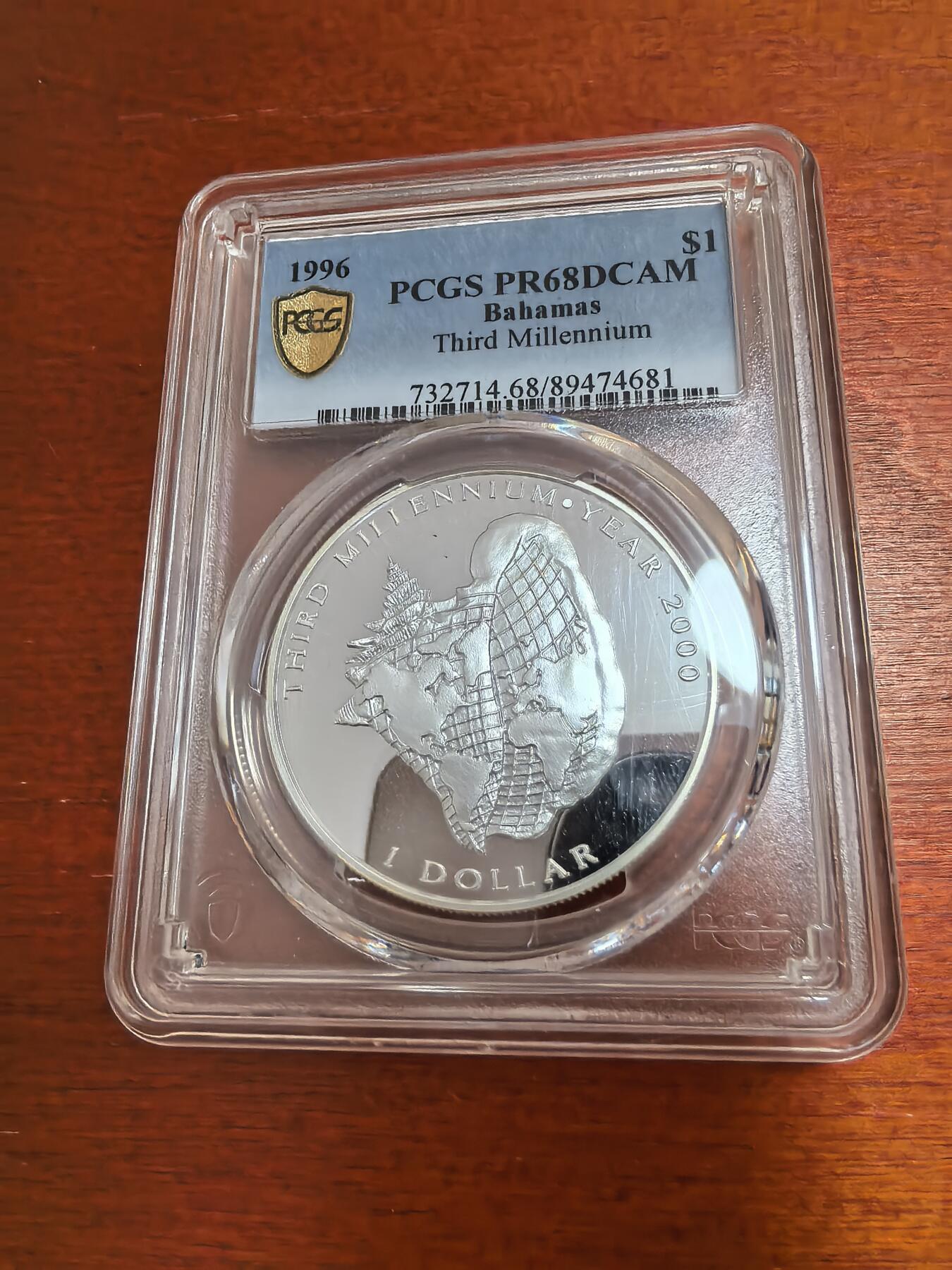 长老汇马年精选第二场拍卖 1996巴哈马千禧1元精制银币，1盎司999银，PCGS PR68DCAM，唯一冠军