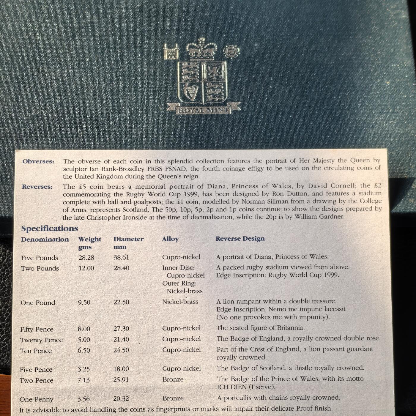 道一币馆币章第一百六十六场 原盒证 英国1999年精制纪念套币九枚+纪念章