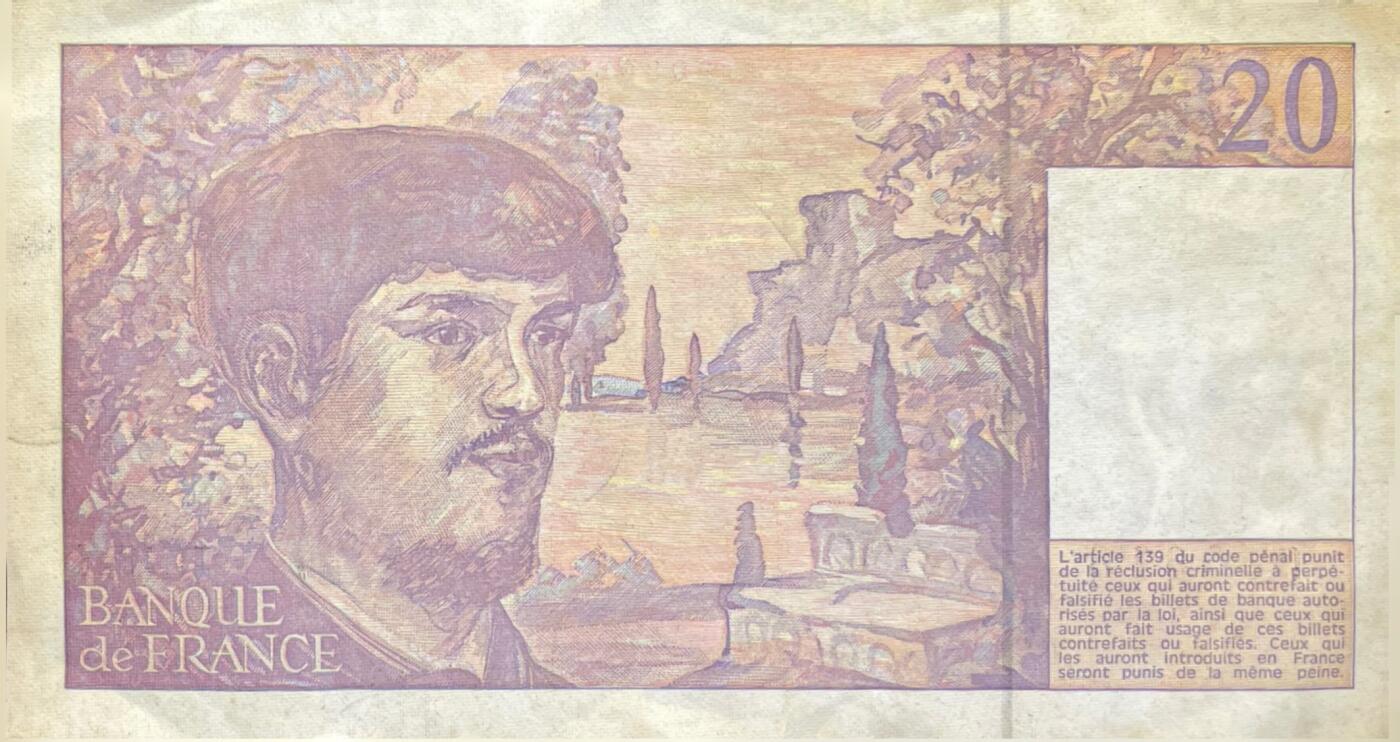 回流0301 法国1992年版20法国法郎（¥24.85元）纸币