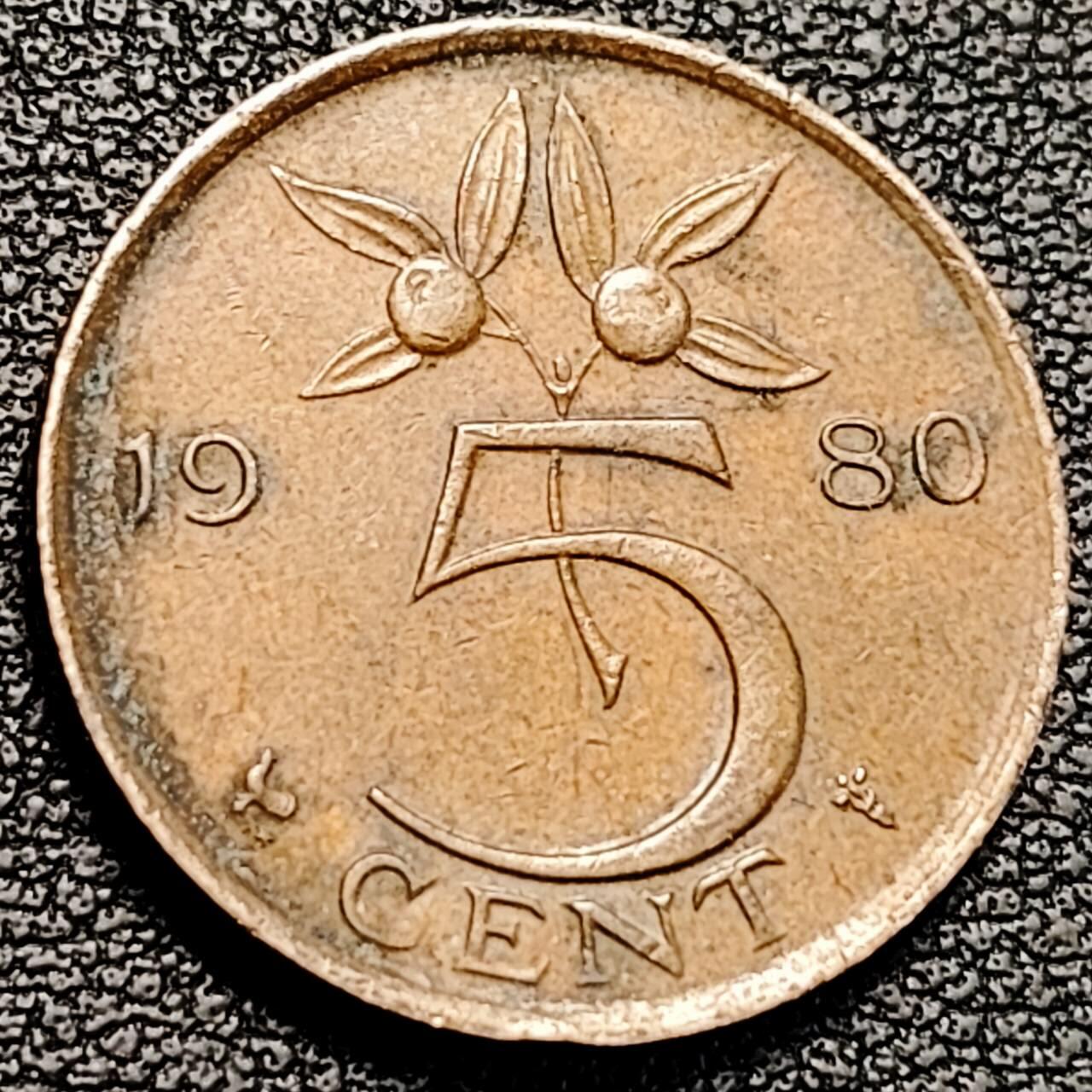 泉币菌-第193场- 新年第一场 新年快乐 本场拍品多 请提前出价 1980年 荷兰5分铜币 朱丽安娜女王 21mm