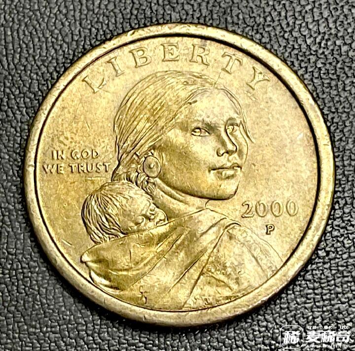 美国2000年原住民萨卡加维亚母子头像靓品纪念币