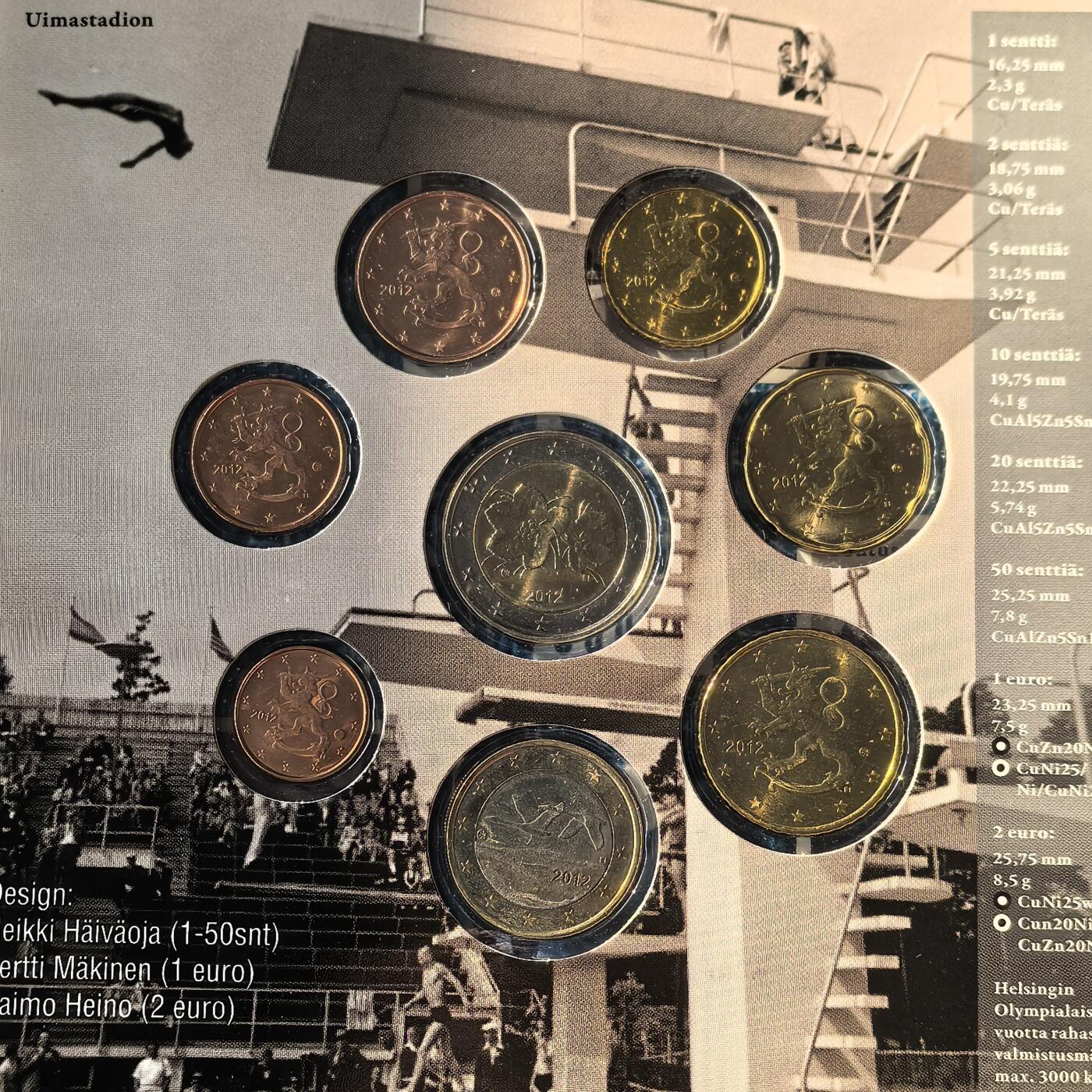 道一币馆币章第一百六十六场 原包装 芬兰2012年欧元套币8枚-赫尔辛基奥运会60周年纪念版