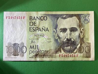 咖啡豆•收藏 2026年Feb_27th世界各国纸币拍卖 - 西班牙 1979年 1000比塞塔 全新UNC 外国纸币