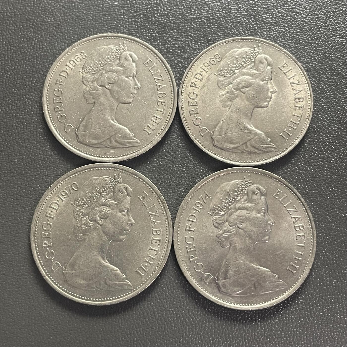 回流0218 新春快乐，马年大吉！ 英国1968-70、1974年10新便士4枚 戴冠狮子/花冠女王