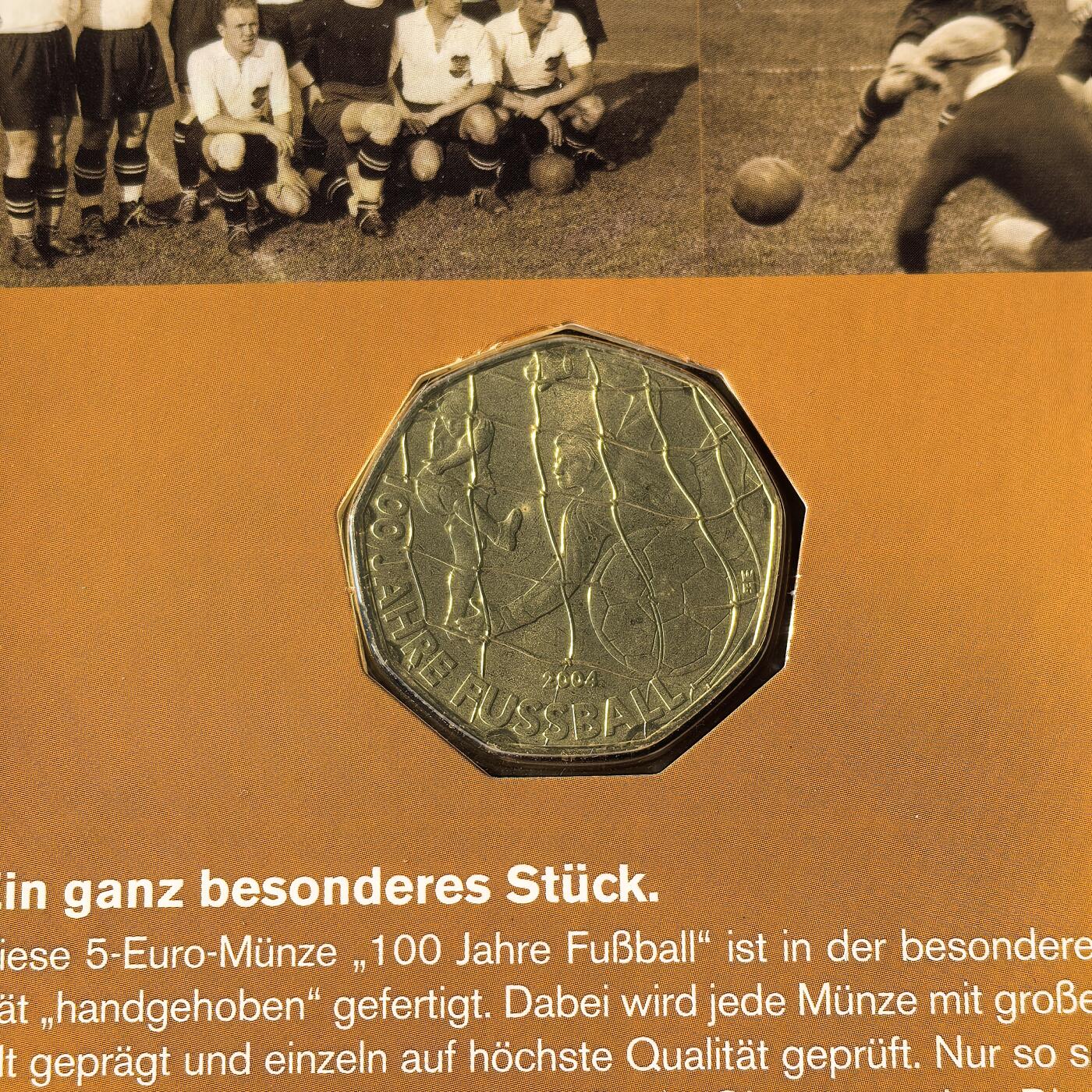 道一币馆币章第一百六十六场 原包装 奥地利2004年足球运动百年5欧元纪念银币