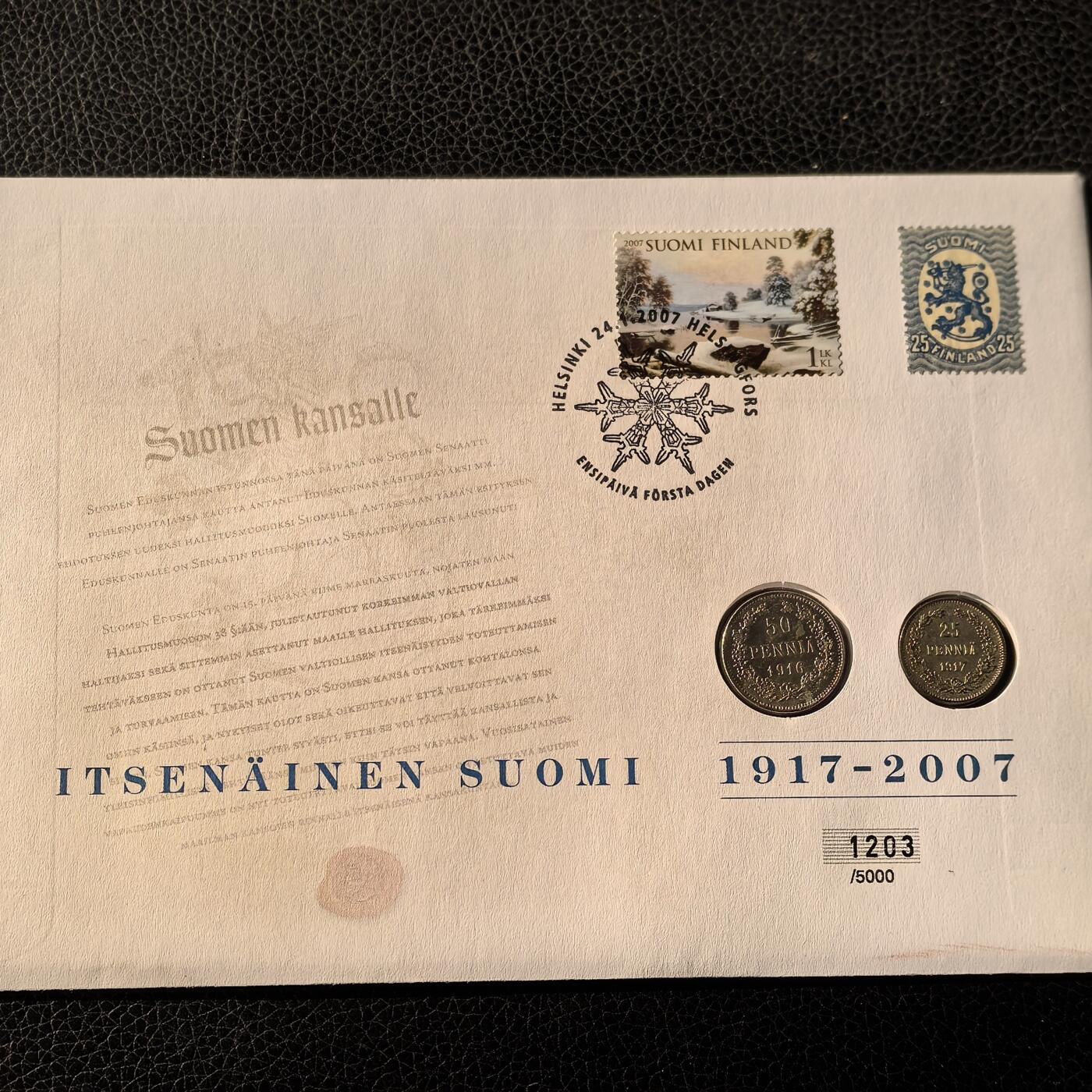 道一币馆币章第一百六十六场 邮币封 芬兰早期双头鹰25芬尼+50芬尼银币