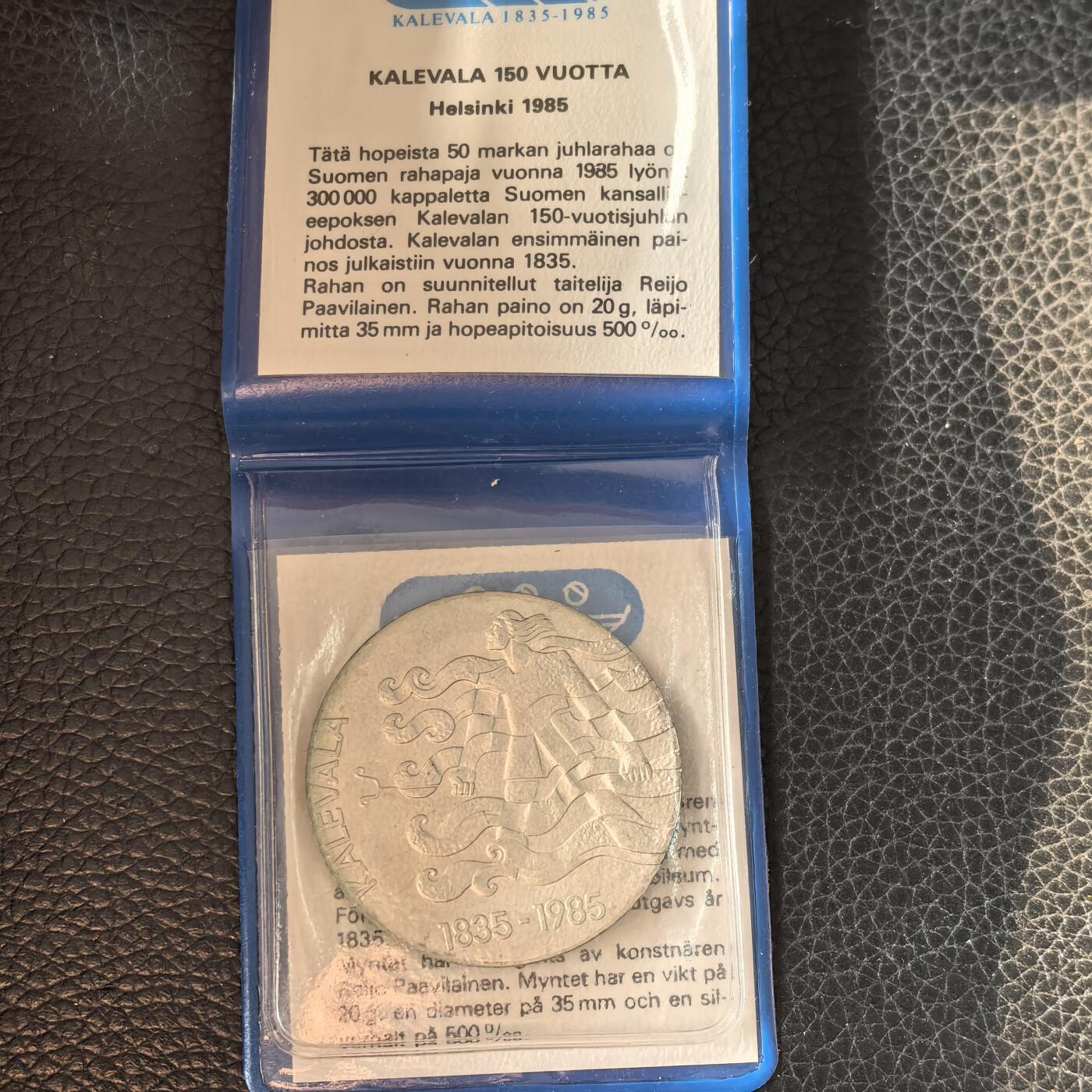 道一币馆币章第一百六十六场 原包装 芬兰1985年民族史诗《卡勒瓦拉》100周年50马克银币  20g 500s