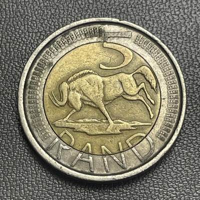 回流0301 - 2004年南非5兰特双金属币 角马