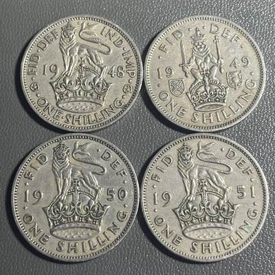 回流0218 新春快乐，马年大吉！ - 英国1948-1951年1先令4枚 乔治六世