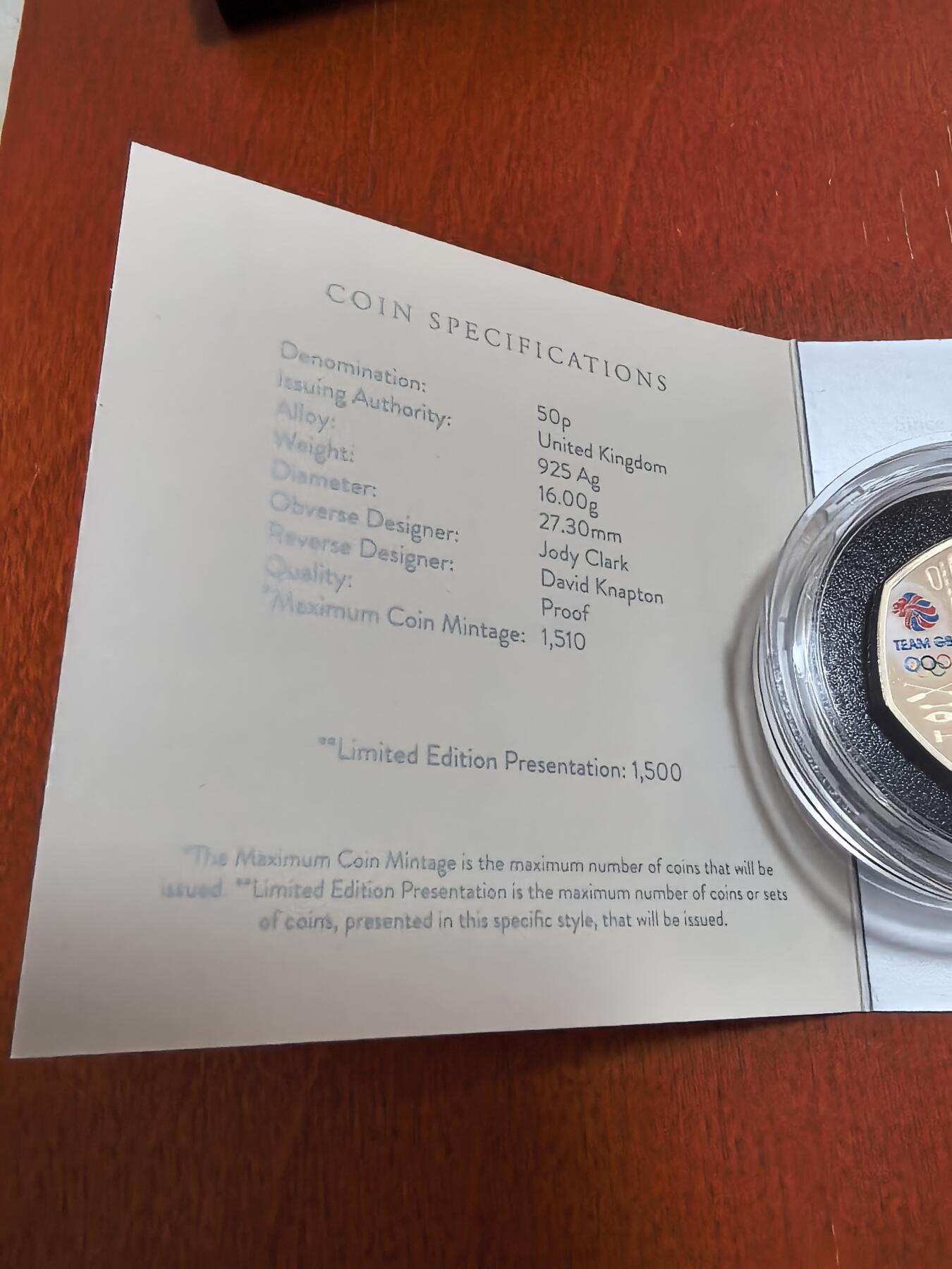 长老汇马年精选第二场拍卖 2021英国东京奥运会50便士七边形彩色精制银币，16克925银，盒证全，1500枚，稀少
