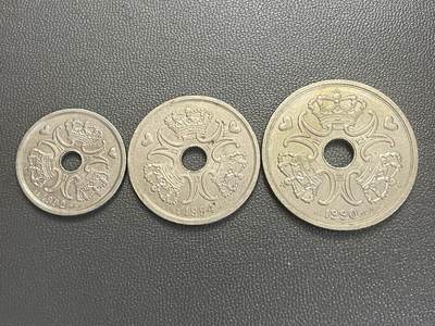 回流0218 新春快乐，马年大吉！ - 丹麦90年代1、2、5克朗中孔爱心硬币
