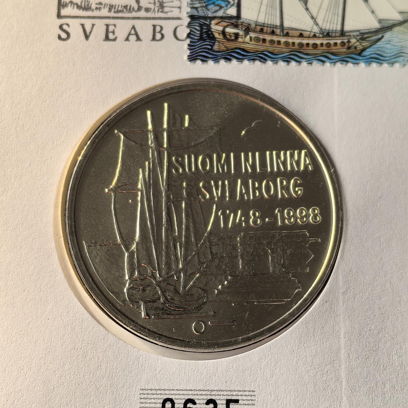 道一币馆币章第一百六十六场 邮币封 芬兰1998年索门林纳要塞建成250周年100马克纪念银币 22g 925S 33000