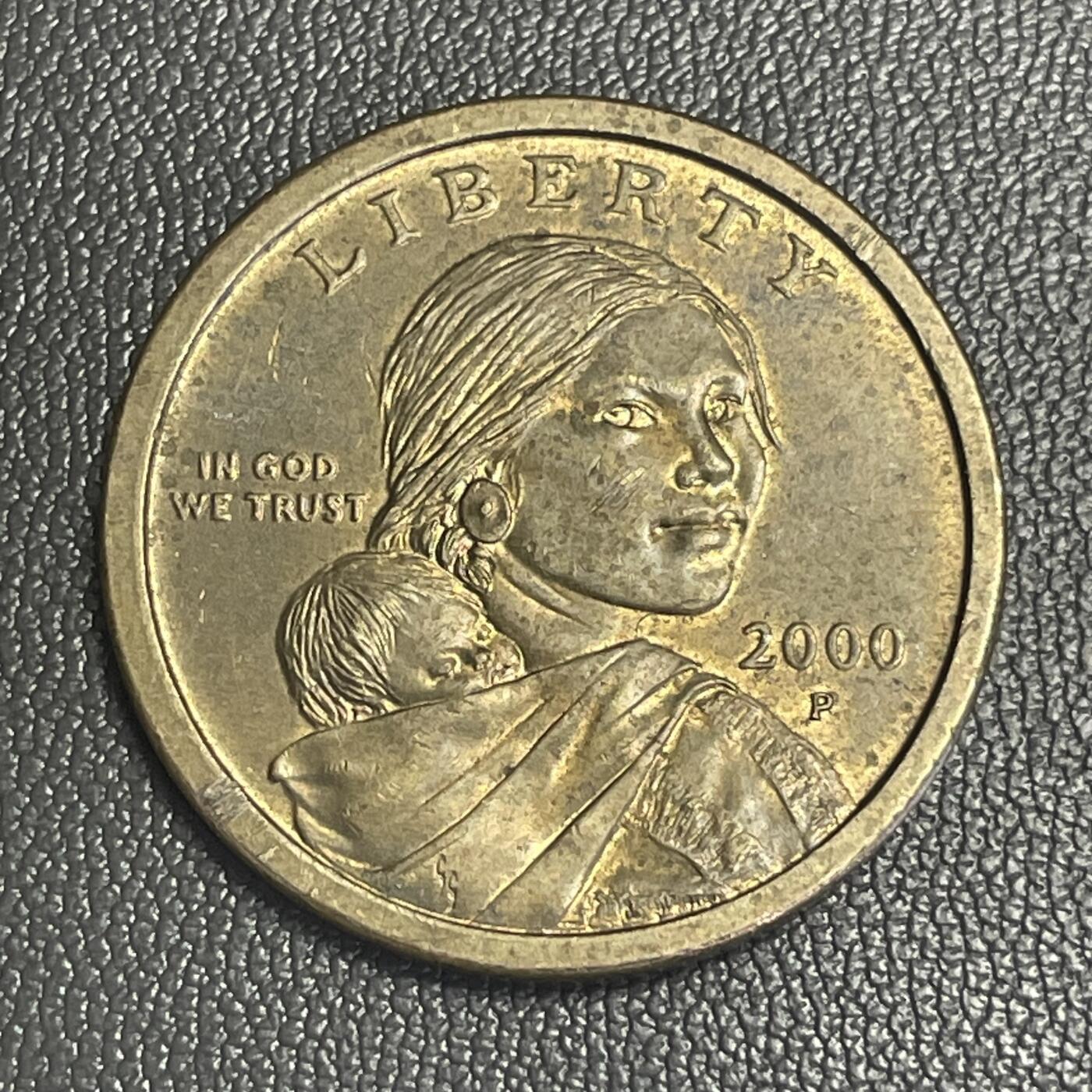 回流0218 新春快乐，马年大吉！ 美国2000年1美元 白头海雕/肖肖尼族女性萨卡加维亚母子