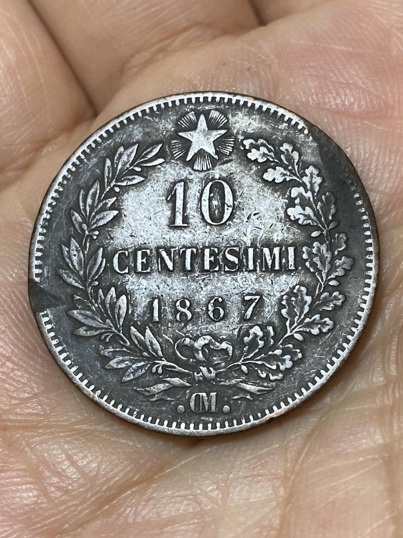 2026年第三十场(总第一百九十九场）英国一线回流散币特拍第二场(免佣金) 意大利王国1867年10分(维托里奥·埃马努埃莱二世时期，OM标斯特拉斯堡造，关门年仅发行2年)