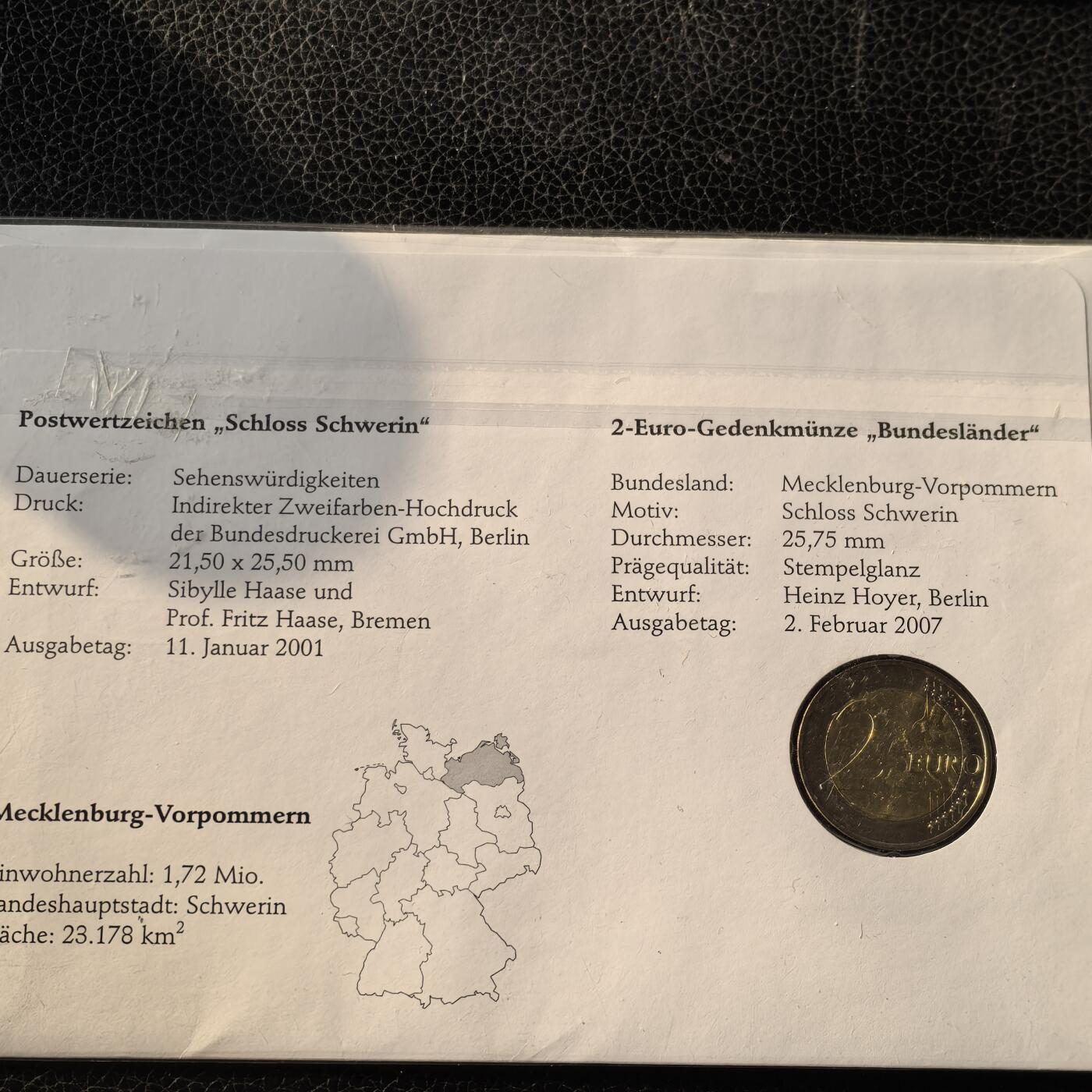 道一币馆币章第一百六十六场 邮币封 德国2007年前波美拉尼亚梅克伦堡2欧元纪念币