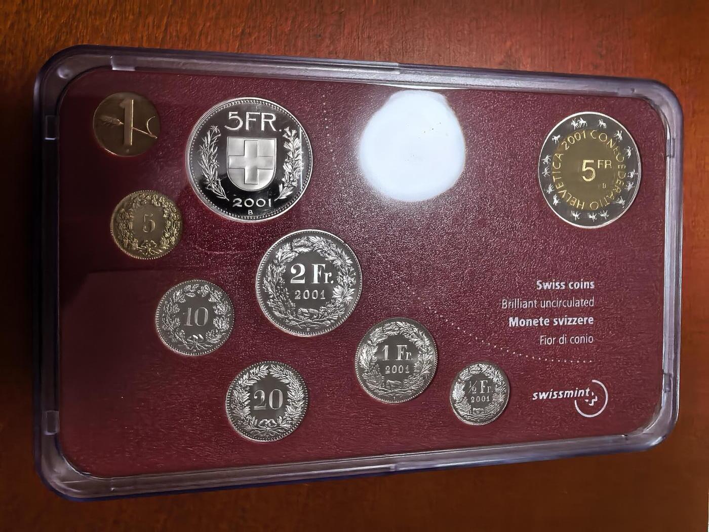 长老汇马年精选第二场拍卖  2001瑞士精制币8枚套，盒证全，含10法郎精制双色币1枚