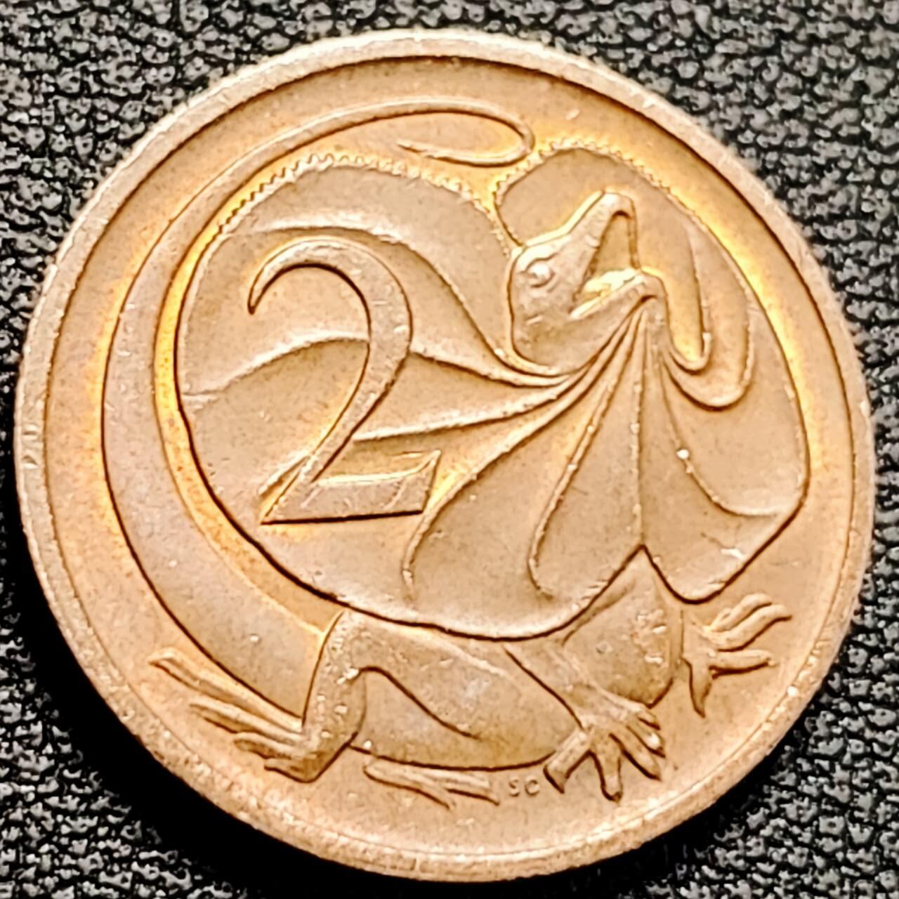 泉币菌-第193场- 新年第一场 新年快乐 本场拍品多 请提前出价 1984年 英属澳大利亚2分铜币 伞蜥蜴斗篷蜥 21.5mm