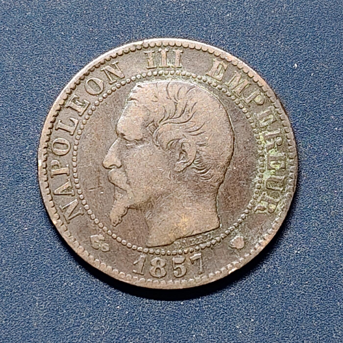 【全场包邮】纯粹捡漏拍504场-更新中 法国第二帝国1857年拿破仑三世5分铜币