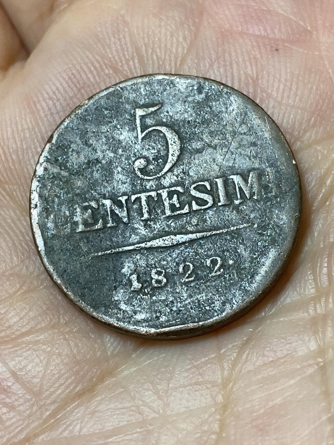 2026年第三十场(总第一百九十九场）英国一线回流散币特拍第二场(免佣金) 少见–意大利邦国，伦巴第-威尼托王国1822年5分(奥地利统治时期，M标米兰造)