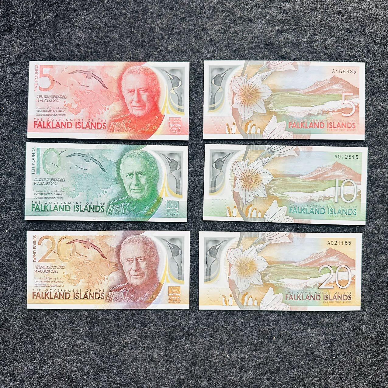 福克兰群岛2025年5-10-20镑Polymer塑料钞，全套，无47