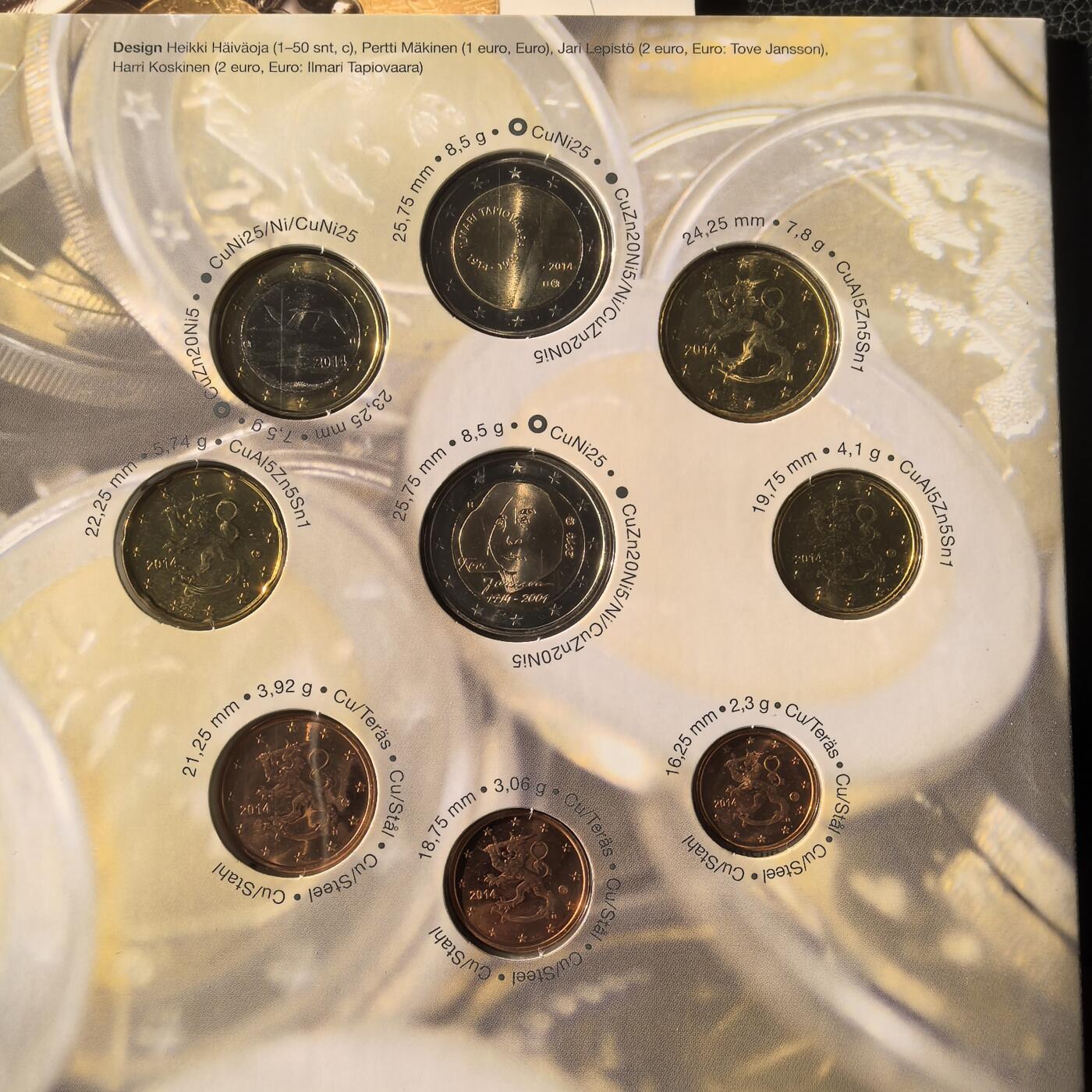 道一币馆币章第一百六十六场 原包装 芬兰2014年欧元套币八枚+纪念章