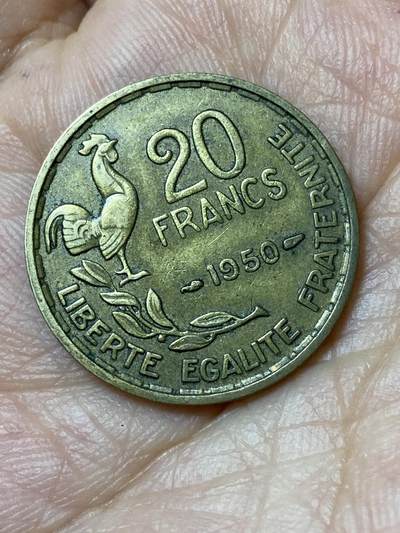 2026年第三十场(总第一百九十九场）英国一线回流散币特拍第二场(免佣金) - 法兰西第四共和国1950单年份20法郎(头像后双排字，三羽版)