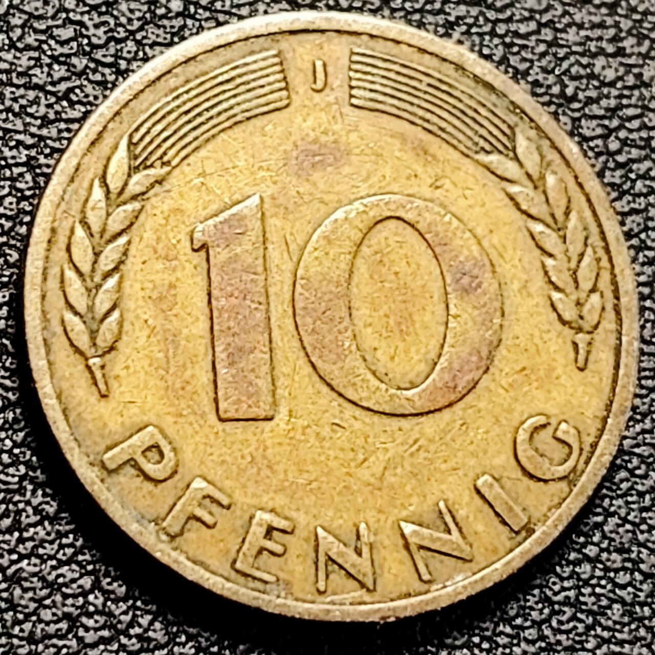 泉币菌-第193场- 新年第一场 新年快乐 本场拍品多 请提前出价 联邦德国1949年 10芬尼硬币 橡树麦穗  银行版 21.5mm