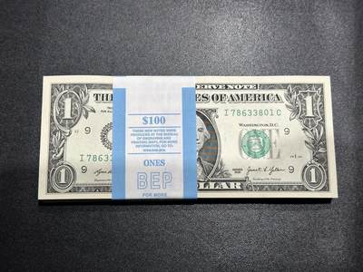 《外钞收藏家》第六百一十二期（ 精选场）（长期征集拍品、欢迎藏友们联系合作） - 2021年美国1美元 标准100连号 全新 尾801-900