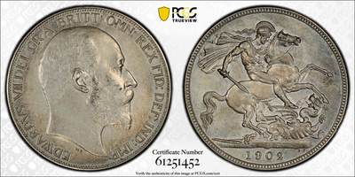 万国钱币拍卖第061期（马年首拍） - PCGS PR63 1902英国爱德华七世精制马剑克朗 精制MATTE工艺天鹅绒五彩素描质感 顶级收藏品质