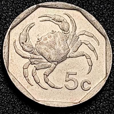 泉币菌-第196场- 新年快乐 新年第4场 本场拍品多 请提前出价 - 原光美品 马耳他1995年5分 螃蟹 铜镍19.8mm 