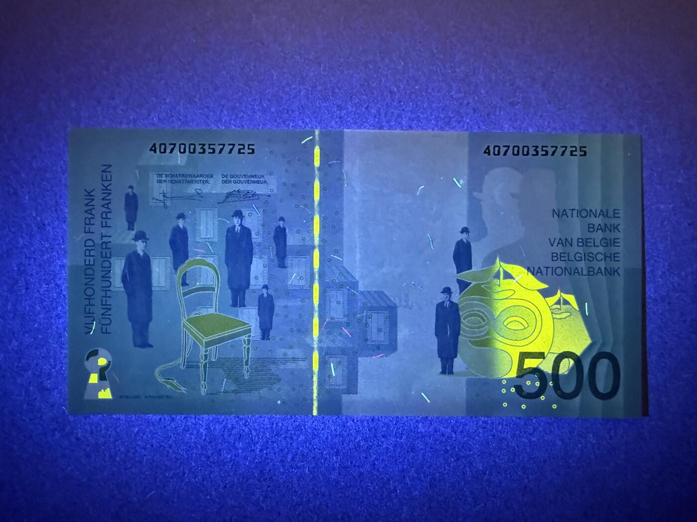 《艾美收藏》第232期-2.22周日外币靓号精品场(春节首拍) 比利时500法郎 AU 末版 有道暗折