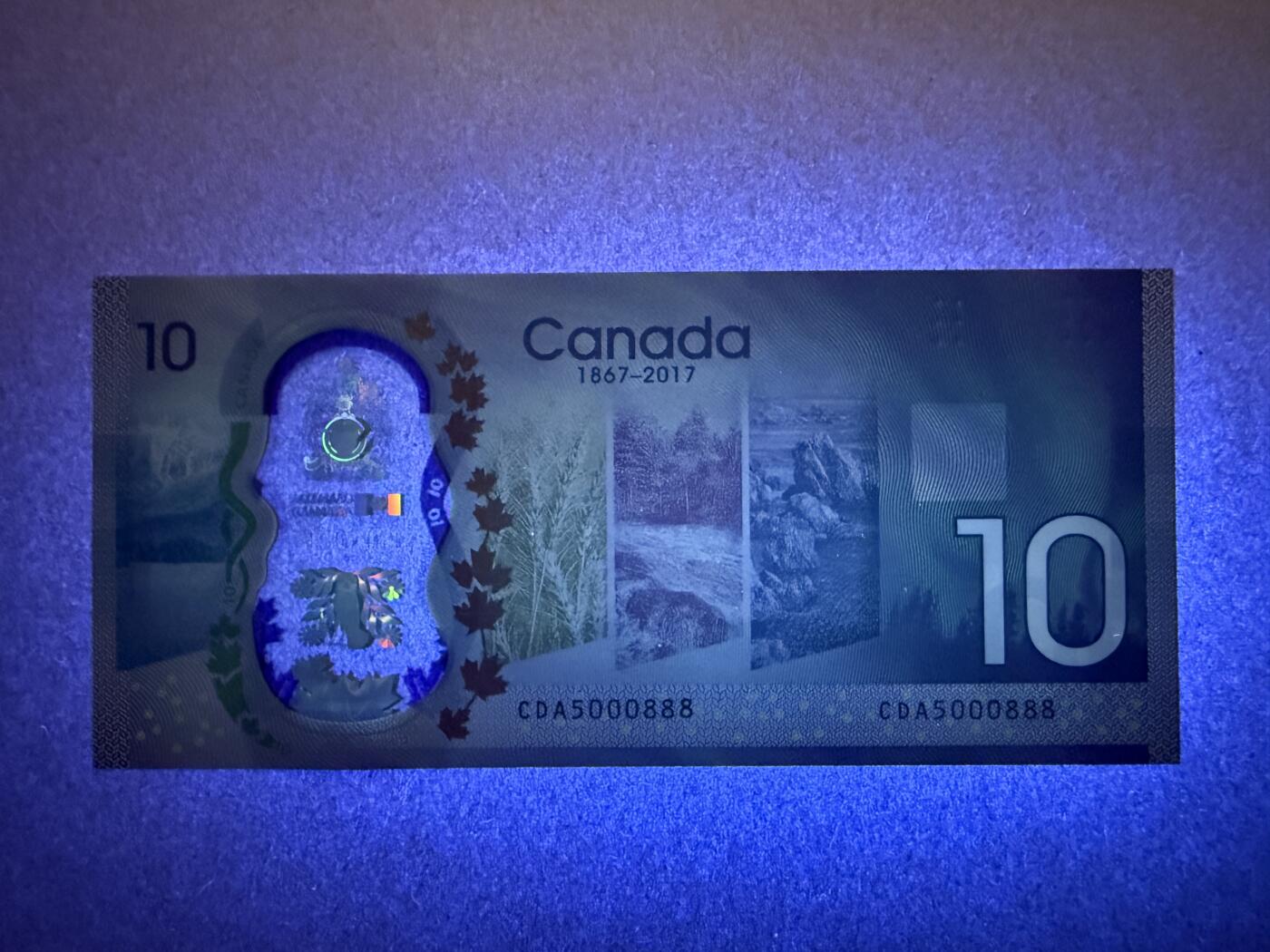 《艾美收藏》第232期-2.22周日外币靓号精品场(春节首拍) 豹子号 加拿大10元 UNC 2017年 加拿大建国150周年纪念钞 靓号送评博70分 无347豹子号888