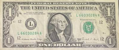 回流0301 -  1988年版1美元（6.9元）联邦储备券 旧金山联邦储备银行（字母“L”，数字标识“12”）